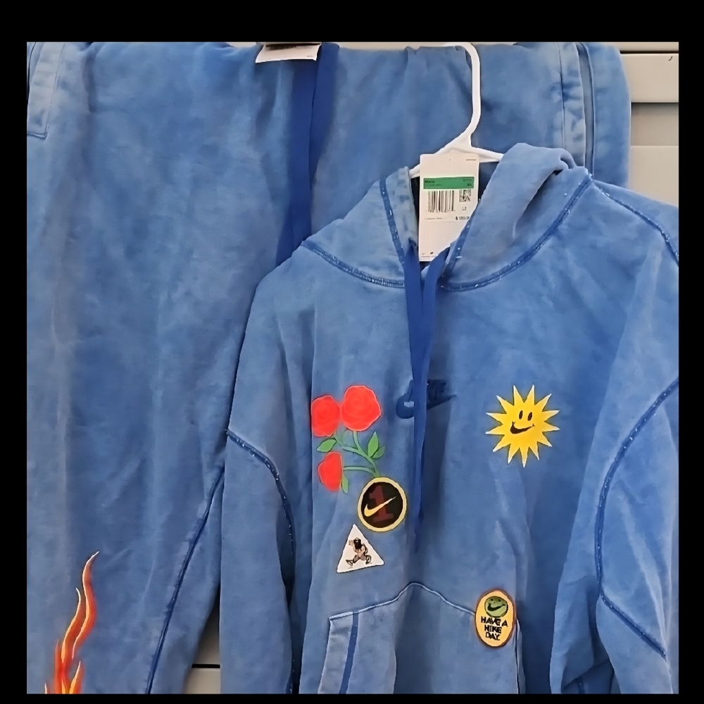 Blue Nike Hoodie and Sweatpants Set with Patches And Accents